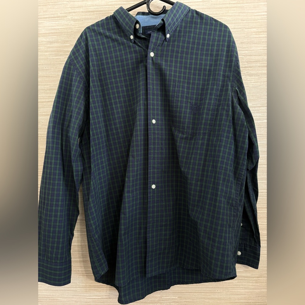 Chaps Navy and Green Checkered Button Down Shirt